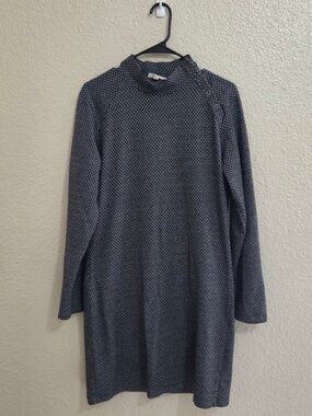 Synergy Organic Clothing Dress Womens L Black White Knit Mock Neck Snap Shoulder